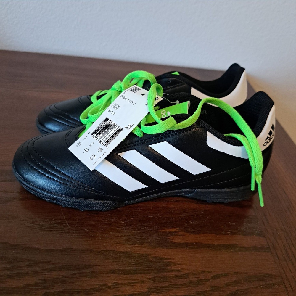 Adidas Goletto VI TF J Kids Soccer Cleats Black White Green BB4837 Size 3.5Y